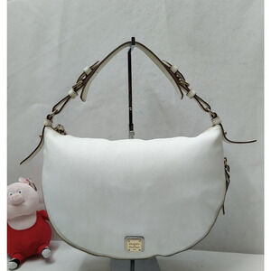 Dooney & Bourke White Pebbled Leather Expandable Zipper Hobo Shoulder Bag